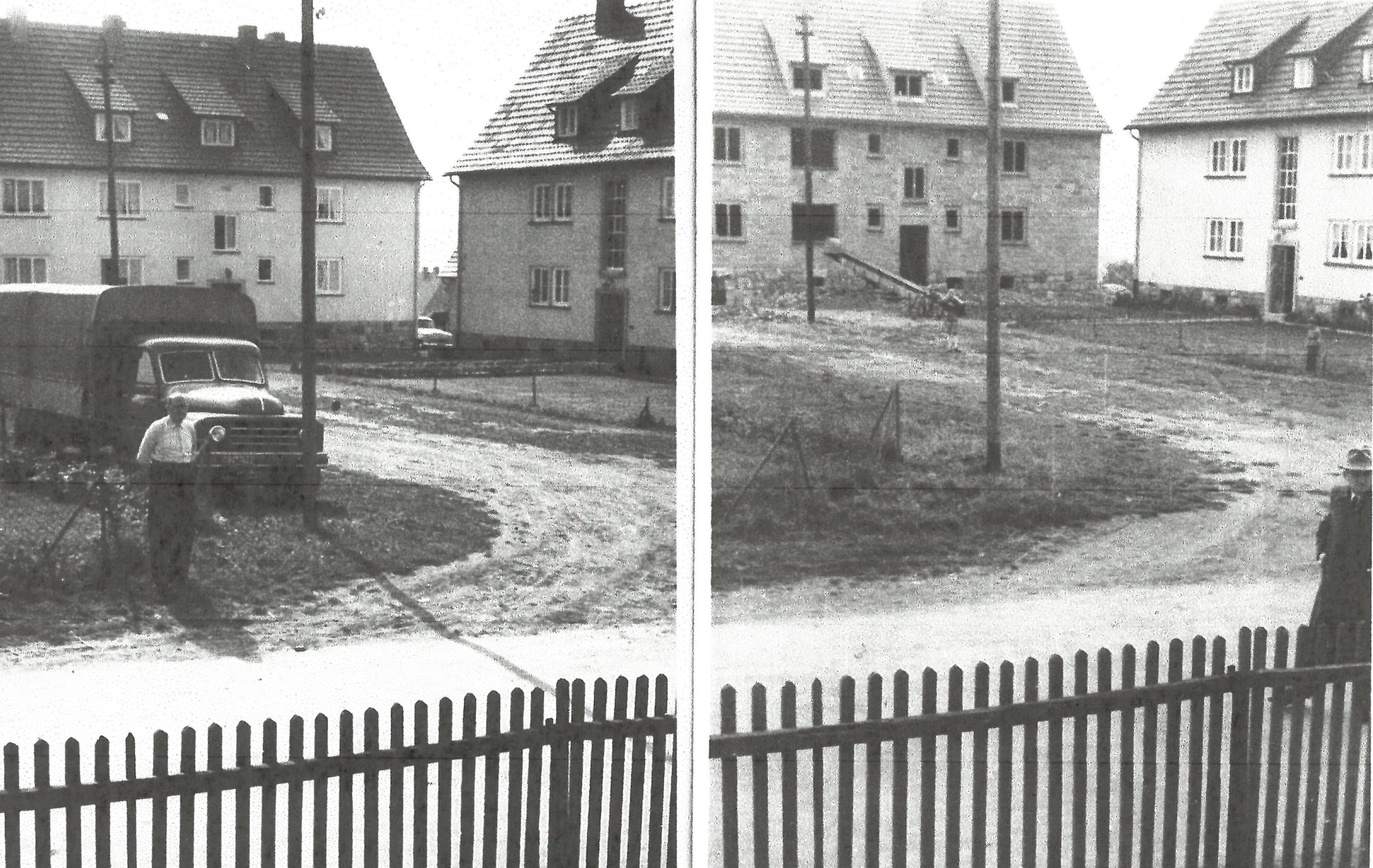 Der "Grüne Platz" in der Nachkriegszeit (50er Jahre), im Hintergrund die beiden Gemeindehäuser.